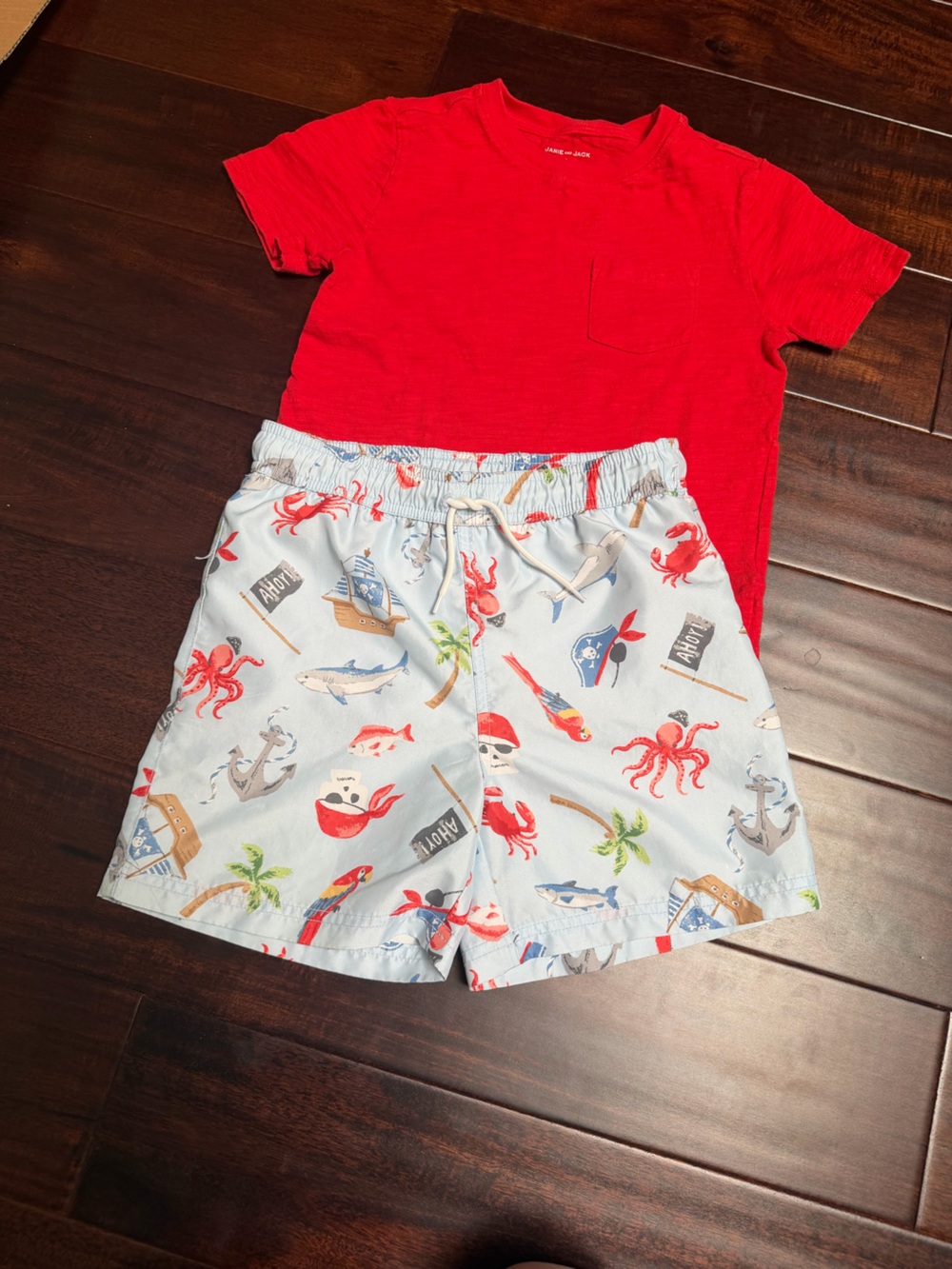 Janie and Jack Light Blue Pirate & Sea Creature Swim Shorts boys size 8
